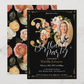 ブラックゴールド ボヘミアンフラワー 30歳の誕生日 招待状 (正面/裏面)