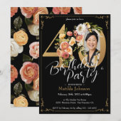 ブラックゴールド ボヘミアンフラワー 40歳の誕生日パーティー 招待状 (正面/裏面)