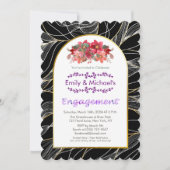 ブラックゴールド ボールド フローラル ブルームズエンゲージメントパーティー 招待状 (正面)