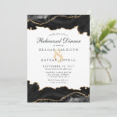 ブラックゴールド マーブル アゲート モダン リハーサル ディナー 招待状 (スタンド正面)