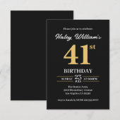 ブラックゴールド ミニマリスト モダン シンプル 41歳の誕生日 招待状 (正面/裏面)