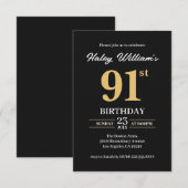 ブラックゴールド ミニマリスト モダン シンプル 91歳の誕生日 招待状 (正面/裏面)