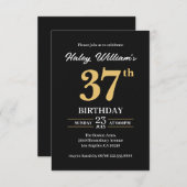 ブラックゴールド ミニマル モダン シンプル 37歳 誕生日 招待状 (正面/裏面)