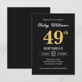 ブラックゴールド ミニマル モダン シンプル 49歳 誕生日 招待状 (正面/裏面)