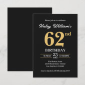 ブラックゴールド ミニマル モダン シンプル 62歳の誕生日 招待状 (正面/裏面)