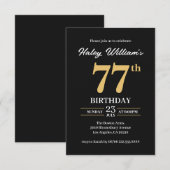 ブラックゴールド ミニマル モダン シンプル 77歳 誕生日 招待状 (正面/裏面)