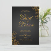 ブラックゴールド モダン ウェディング インビテーション カード (スタンド正面)