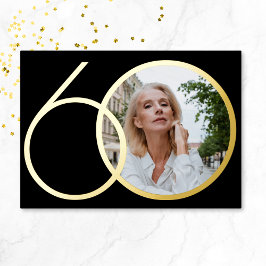 ブラックゴールド モダン オリジナル写真 60歳の誕生日 箔招待状