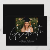 ブラックゴールド モダン カレッジ 高校卒業式 案内状 (正面/裏面)