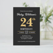 ブラックゴールド モダン シンプル 誕生日 24歳 招待状 (スタンド正面)