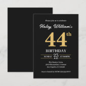 ブラックゴールド モダン シンプル 44歳の誕生日 招待状 (正面/裏面)