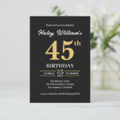 ブラックゴールド モダン シンプル 45歳の誕生日 招待状 (スタンド正面)