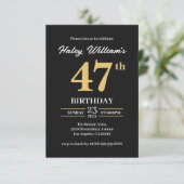 ブラックゴールド モダン シンプル 47歳の誕生日 招待状 (スタンド正面)