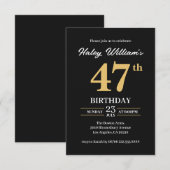ブラックゴールド モダン シンプル 47歳の誕生日 招待状 (正面/裏面)