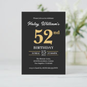 ブラックゴールド モダン シンプル 52歳の誕生日 招待状 (スタンド正面)