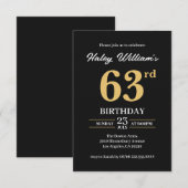 ブラックゴールド モダン シンプル 63歳の誕生日 招待状 (正面/裏面)