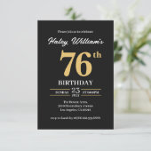 ブラックゴールド モダン シンプル 76歳の誕生日 招待状 (スタンド正面)