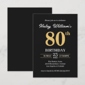 ブラックゴールド モダン シンプル 80歳の誕生日 招待状 (正面/裏面)