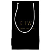 ブラックゴールド モダン ミニマリスト モノグラム ネーム スモールペーパーバッグ (正面)