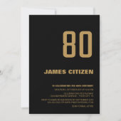 ブラックゴールド モダン ミニマリスト 80歳 誕生日パーティー 招待状 (正面)