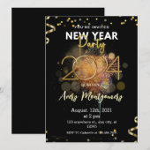 ブラックゴールド モダン 新年パーティー招待状 招待状 (正面/裏面)