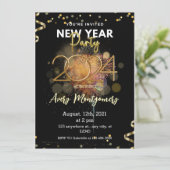 ブラックゴールド モダン 新年パーティー招待状 招待状 (スタンド正面)