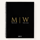 ブラックゴールド モノグラムイニシャル 現代のプロフェッショナル ノートブック (正面)
