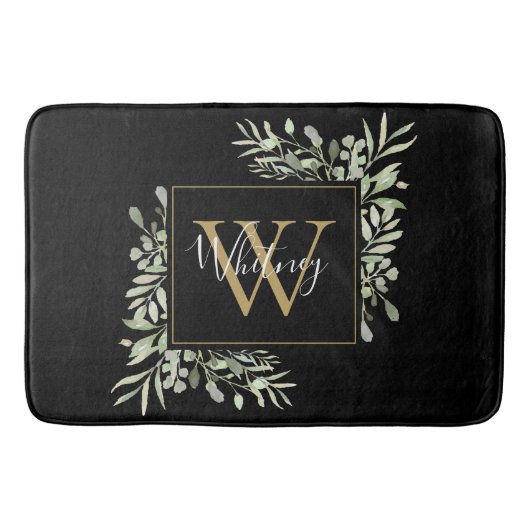 ブラックゴールド モノグラム グリーン フラワーリング バスマット (正面)