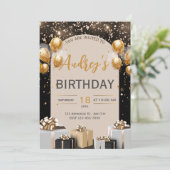 ブラックゴールド ラグジュアリー 誕生日招待状 招待状 (スタンド正面)