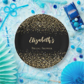 ブラックゴールド レオパードプリント グリッター ブライダルシャワー ペーパープレート (パーティー)