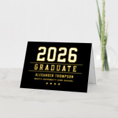 ブラックゴールド ヴァーシティ卒業お礼 2026 箔グリーティングカード (正面)