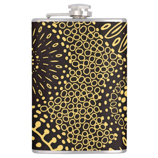 ブラックゴールド ヴィンテージ エスニック フラワーパターン ビニール フラスク (正面)