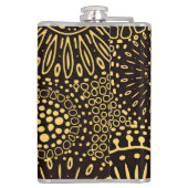 ブラックゴールド ヴィンテージ エスニック フラワーパターン ビニール フラスク (裏面)