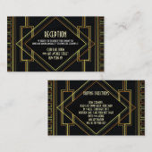 ブラックゴールド ヴィンテージ グレートギャツビー ウェディング レセプション エンクロージャーカード (正面/裏面)