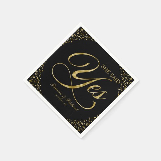 ブラックゴールド 彼女はイエスと言った 婚約パーティー スタンダードカクテルナプキン (角)