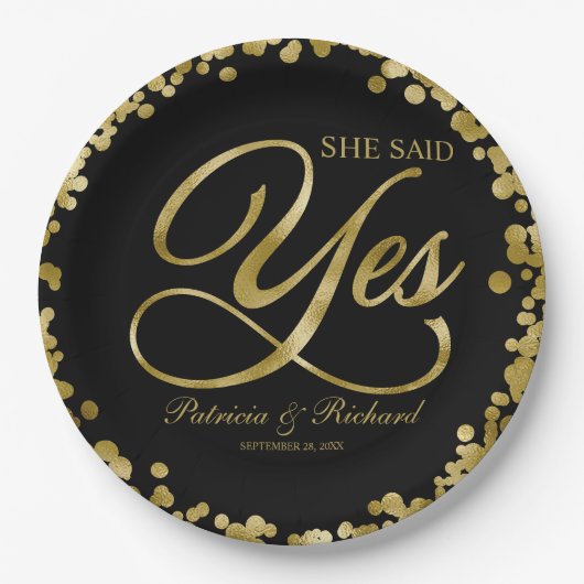 ブラックゴールド 彼女はイエスと言った 婚約パーティー ペーパープレート (正面)