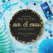 ブラックゴールド 未来のミスター＆ミセス 婚約パーティー ペーパープレート (パーティー)