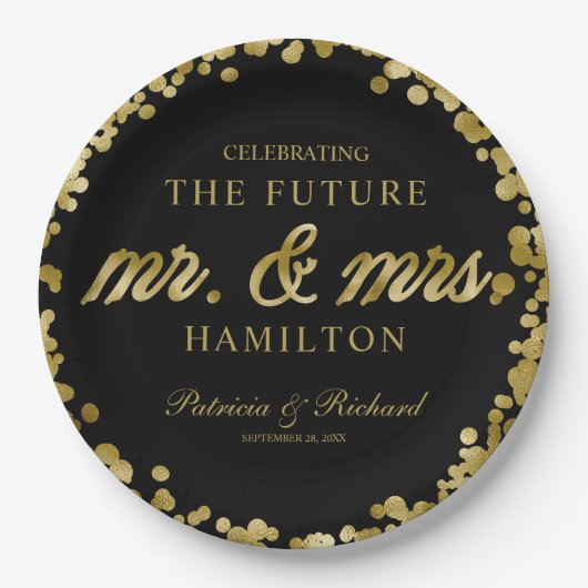 ブラックゴールド 未来のミスター＆ミセス 婚約パーティー ペーパープレート (正面)
