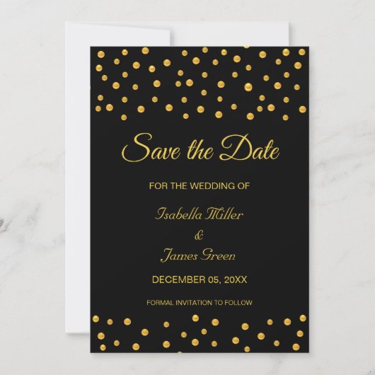 ブラックゴールド 結婚式 Save the Date 招待状 (正面)