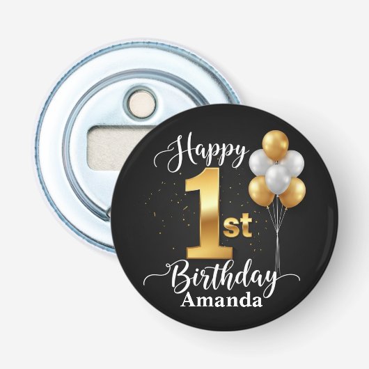 ブラックゴールド 1歳の誕生日ボタン缶開け 栓抜き (正面)