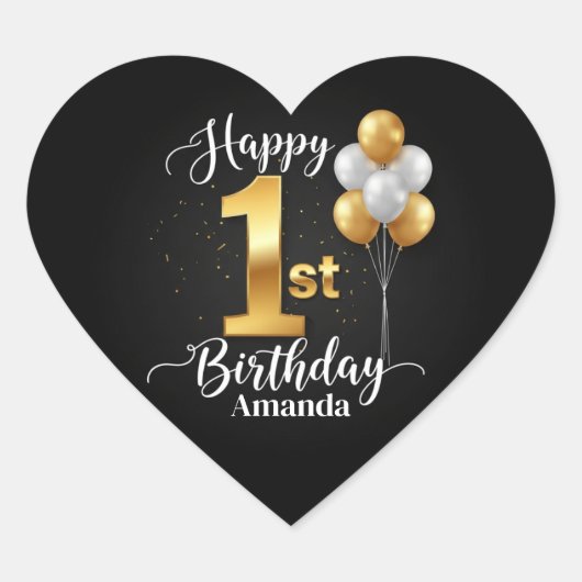 ブラックゴールド 1歳 誕生日 ステッカー シート (正面)