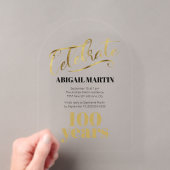 ブラックゴールド 100歳の誕生日 クリアアクリルアーチ アクリル招待状 (インサイチュ (ポータブル))