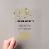 ブラックゴールド 100歳の誕生日 クリアアクリル アクリル招待状 (インサイチュ (ポータブル))