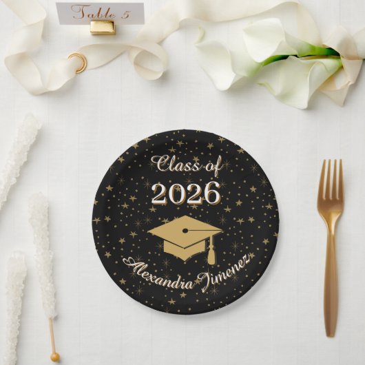 ブラックゴールド 2026年卒業パーティー紙皿 ペーパープレート (ウェディング)
