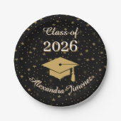 ブラックゴールド 2026年卒業パーティー紙皿 ペーパープレート (正面)