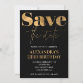 ブラックゴールド 23歳の誕生日招待状 Save the date 招待状 (正面)