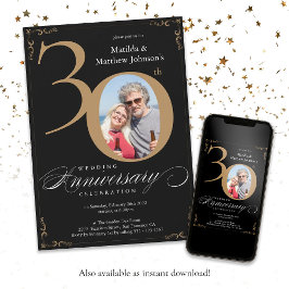 ブラックゴールド 30周年 結婚記念日 カリグラフィー 招待状