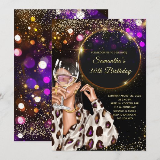 ブラックゴールド 30歳の誕生日パーティー招待状 招待状 (正面/裏面)