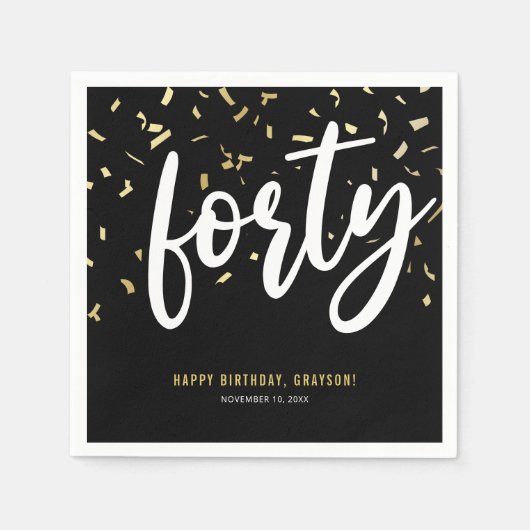ブラックゴールド 40歳の誕生日パーティー スタンダードカクテルナプキン (正面)