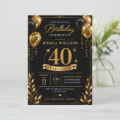 ブラックゴールド 40歳の誕生日招待状 | ギラギラ輝くゴージャスデザイン 招待状 (スタンド正面)